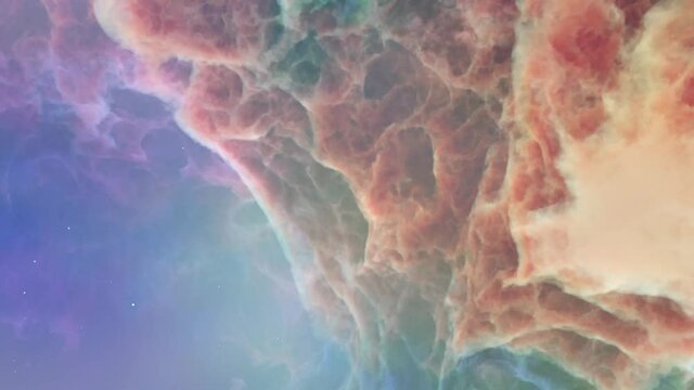 Travel in space filmed with a smart phone. Vertical video of a flight through a space nebula. Looped animation.