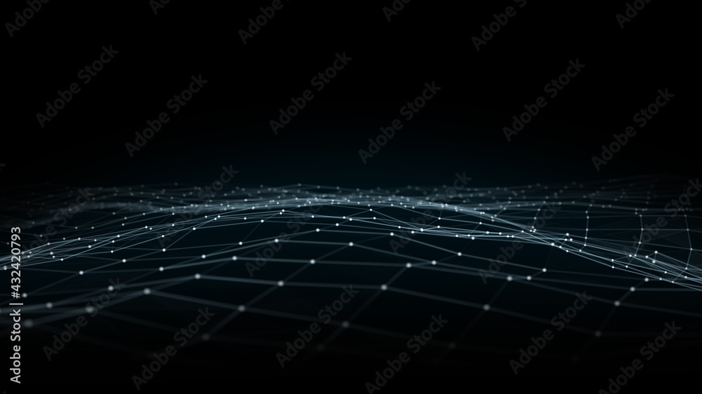 Leinwandbilder beautiful abstract wave technology background.connection structure.big data visualization and busine