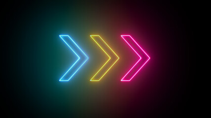 3D rendering of glowing neon arrows on a black background. Can be used to create a variety of presentations