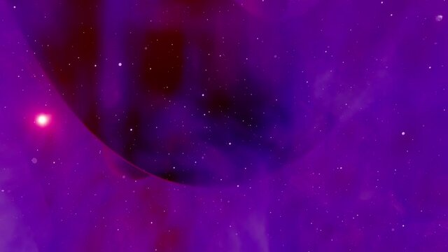 Intergalactic travel filmed with a smart phone. Vertical image of a Discovery of a new planet in a cosmic nebulae. Looping animation.