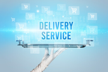 Waiter serving online shopping concept