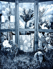 Blue window backdrop