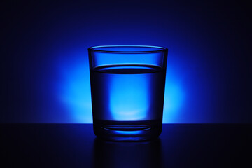 A glass with water at blue background