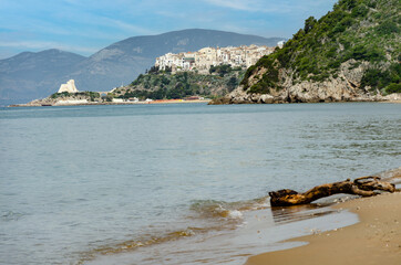 Unusual view of Sperlonga from Bazzano beach
