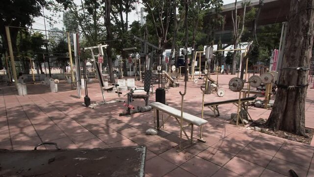 An empty outdoor gym during corona virus, covid 19 outbreak epidemic. Bangkok, Thailand.