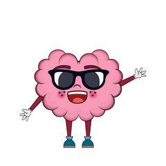 Isolated cartoon of a brain wearing sunglasses