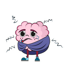 Isolated cartoon of a sick brain