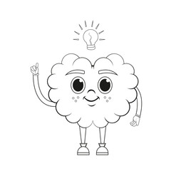 Cartoon brain with an idea bulb