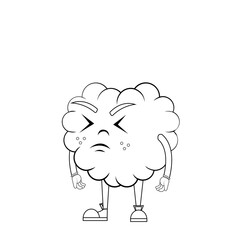 Isolated cartoon of a disappointed brain