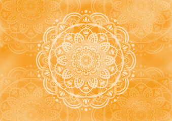 オレンジ水彩背景の曼荼羅シンボル壁紙