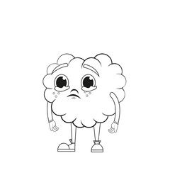 Isolated cartoon of a sad brain