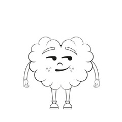 Isolated cartoon of a brain with a smirk