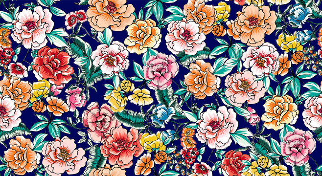 Pretty floral pattern with roses and leaves perfect for decoration and textile