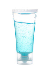 Clear instant hand sanitizer. Alcohol gel on isolated white background for graphic design. Hygiene concept. Alcohol use prevent  germs and bacteria and avoid infections coronavirus