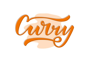 Vector illustration of curry lettering for packages, product design, banner, sticker, spice shop price list and  decoration. Handwritten calligraphic word for web or print
