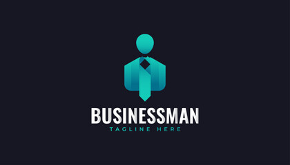 Businessman or People Logo with Modern Concept in Blue and Green Gradient. Entrepreneur or Leader Logo © WzKz