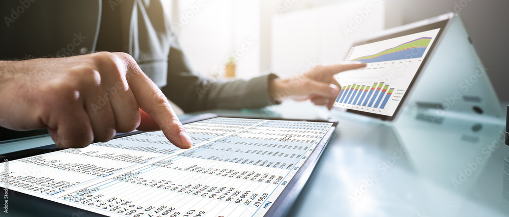 Aufkleber electronic spreadsheet analyst or auditor using software