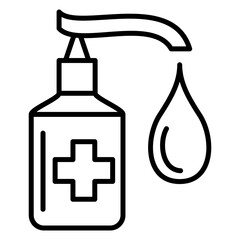 Sanitizer, disinfectant for hands. Bottle with medicine.Vector Icon, Outline, Isolated, 48x48 Pixel.