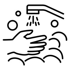 Washing hands under the crane with soap. Hygiene, hand cleaning, disinfection, bathroom. Vector Icon, Outline, Isolated, 48x48 Pixel.