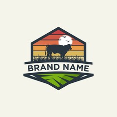 Retro Vintage Cattle Angus Livestock Beef Emblem Label logo design vector
