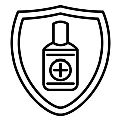 Protection of health, bottle with disinfectant, spray, sanitizer. Hygiene, disinfection, fighting infection. Vector Icon, Outline, Isolated, 48x48 Pixel.