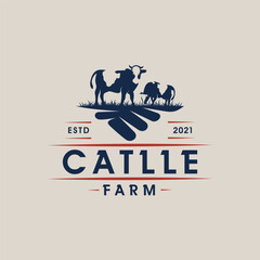 Retro Vintage Cattle Angus Livestock Beef Emblem Label logo design vector
