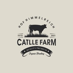 Retro Vintage Cattle Angus Livestock Beef Emblem Label logo design vector
