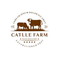 Retro Vintage Cattle Angus Livestock Beef Emblem Label logo design vector
