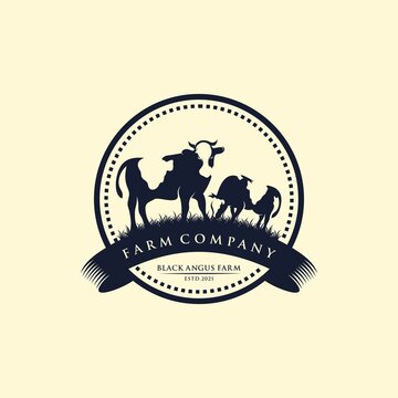 Retro Vintage Cattle Angus Livestock Beef Emblem Label logo design vector
