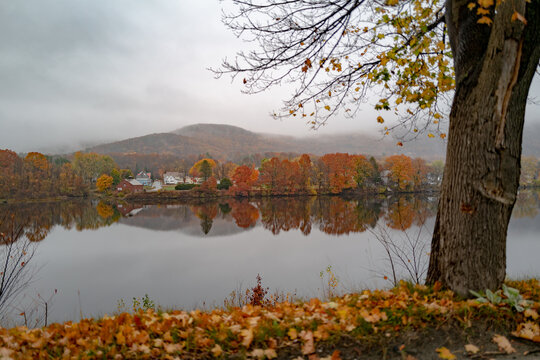 Peak foliage along the Connecticut River between Vermont and New Hampshire state border