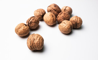 Group of Walnuts with selective focus, food design concept 