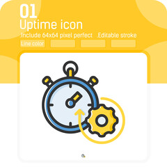 Uptime icon with outline color style isolated on white background. Vector illustration simple linear element thin stroke sign symbol icon design template for web, ui, ux, website and mobile apps