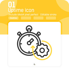 Uptime icon with outline style isolated on white background. Vector illustration simple linear element thin stroke sign symbol icon design template for web, ui, ux, website, mobile apps and project