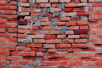 Texture of an red brick wall with natural defects. Scratches, cracks, crevices, chips, dust, roughness, grungy. Can be used as background for design or poster.