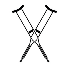 Vector flat black crossed invalid crutch isolated on white background