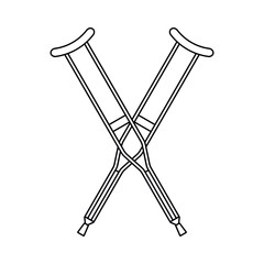 Vector flat outline crossed invalid crutch isolated on white background