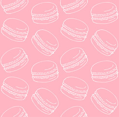 Vector seamless pattern of hand drawn doodle sketch macaron pie isolated on pink background