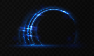 Blue glowing circle. Abstract rings with light effect and sparks