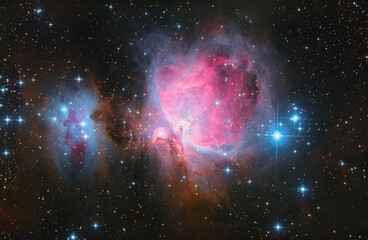 Orion Nebula in the constellation Orion with colorful stars and vibrant colors in space seen...