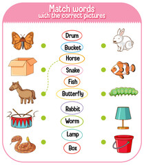 Fototapeta premium Match words with the correct pictures game for kids
