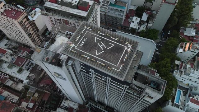 Aerial top down view of high tower heliport