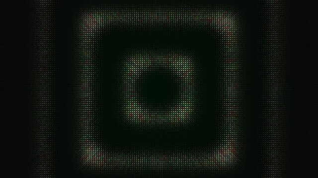 Moving through straight square tunnel, seamless loop. Animation. Small blurred square silhouettes becoming bigger and spreading into all the sides.