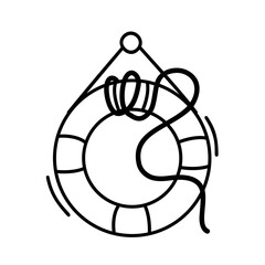 Marine lifebuoy. Vector contour illustration on an isolated white background. Doodle is a simple drawing for marine decor, sticker, print.