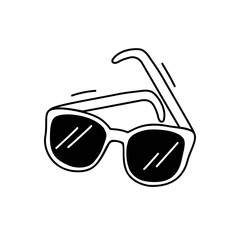 Sunglasses. Vector hand-drawn contour illustration on an isolated white background. Doodle drawing for stickers, decor, background of a sea postcard.