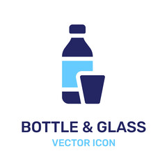 Bottle of mineral water and glass icon vector illustration