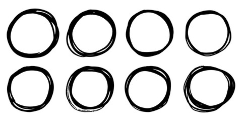 set of hand drawn vector doodle circle line sketch isolated on white background.