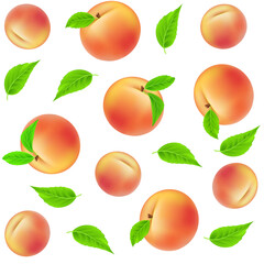 Peach, apricot or apple vector seamless pattern. Fruits  with green leaves. Trendy hand drawn textures. Summer tropical endless background. Modern design for cover, packaging, interior decor. EPS10