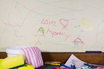 Child's Crayon Graffiti Wall Art With Cleaning Material