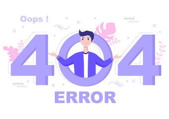 404 Error And Page Not Found Vector Illustration. Lost Connect Problem, Warning Sign, Or Site Breakdown. Landing Page Template