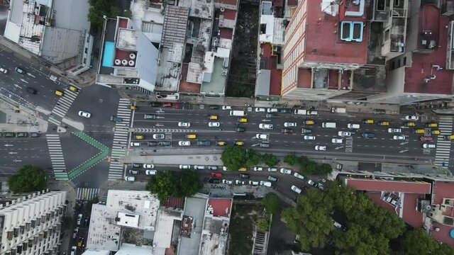 Aerial shot of big street in Buenos Aires City Center, Argentina